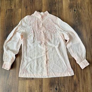 Peony Vintage pink 100% silk hand-embroidered Blouse made in Shanghai Size 32